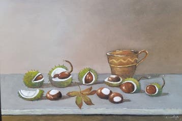 L. van Vugt (1952) - Stilleven met kastanjes