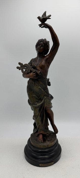 François Moreau (1858-1930) - sculptuur, “ Musique” - 45 cm, Antiek en Kunst, Antiek | Keramiek en Aardewerk