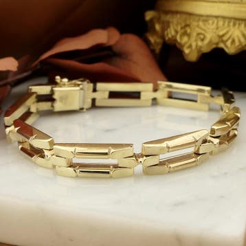8 karaat Bismarck schakelarmband, Ophalen of Verzenden, Gebruikt, Geel, Goud
