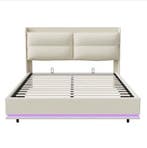 Beige Tweepersoonsbed 140x200cm met Opbergruimte, LED en USB, Verzenden, Nieuw