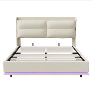 Beige Tweepersoonsbed 140x200cm met Opbergruimte, LED en USB, Verzenden, Nieuw