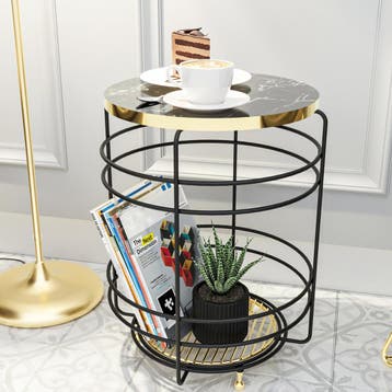 [en.casa] Bijzettafel Padasjoki rond met 1 plank 55xØ40 cm g, Verzenden, Nieuw