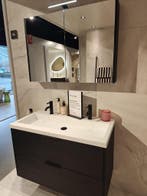 Badmeubel 100cm eiken zwart met spiegelkast - 14 PKW, Ophalen, Nieuw, 100 tot 150 cm, Wastafelkast