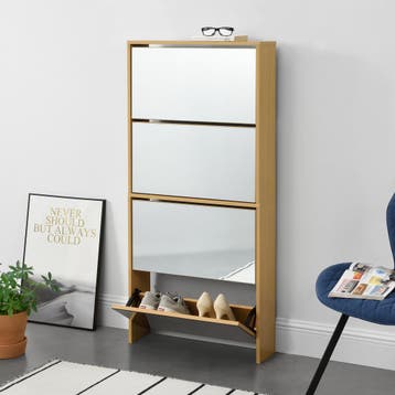Schoenenkast met spiegels 4 vouwdeuren 134x63x17 cm beuken, Verzenden, Nieuw