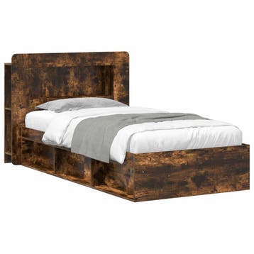 vidaXL Bedframe met opslag Gerookt eiken 80 x 200 cm Bewerkt, Eenpersoons, Bruin, Verzenden, Nieuw