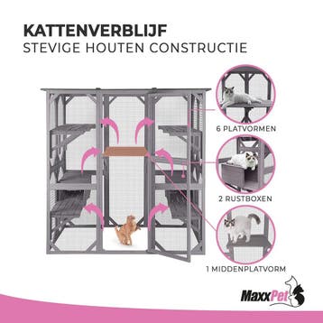 MaxxPet Kattenkooi - kattenvolière - 166x90x180cm Grijs, Verzenden, Nieuw