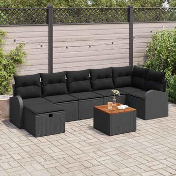 vidaXL Tuinbankenset 8 st Zwart poly rattan, Verzenden, Nieuw, 8 zitplaatsen