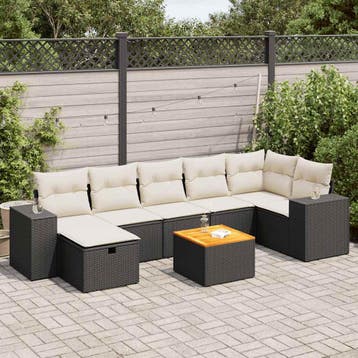 vidaXL 8-delige Loungeset met kussens poly rattan zwart, Verzenden, Nieuw, Loungeset