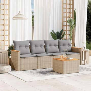 vidaXL 5-delige Loungeset met kussens poly rattan gemengd, Verzenden, Nieuw, Loungeset