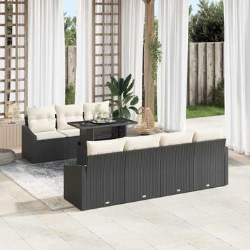 vidaXL Tuin Sofa Set 8 st Zwart poly rattan, Verzenden, Nieuw, Rotan, 8 zitplaatsen