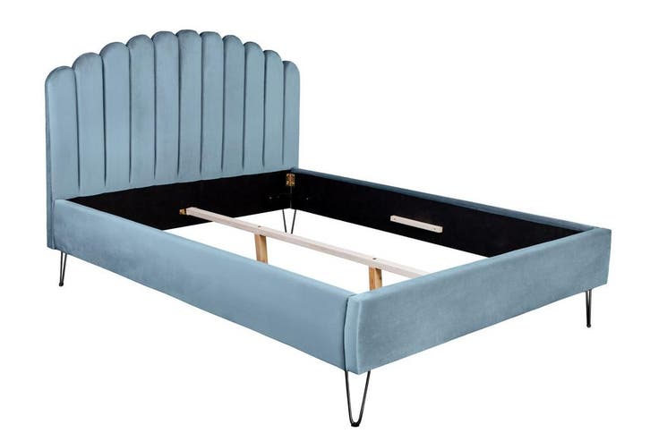 Bed PEARL 140x200cm fluweel aqua - 40997, Huis en Inrichting, Slaapkamer | Bedden, Ophalen of Verzenden