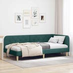 vidaXL Hoekbedframe Donkergroen 90 x 190 cm Stof, Verzenden, Nieuw, Groen, Stof