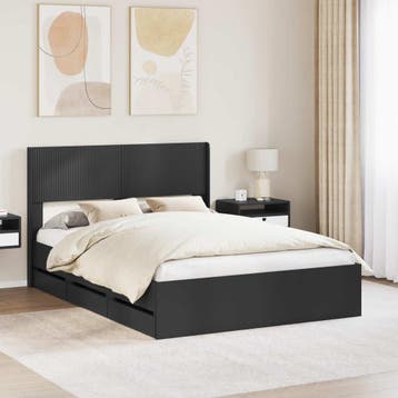 vidaXL Bedframe met opbergruimte en hoofdbord Zwart 120 x, Verzenden, Zwart, Nieuw, Twijfelaar