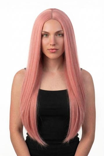 KIMU® Luxe Lange Roze Pruik Middenscheiding Haarwerk Krullen, Ophalen of Verzenden, Nieuw, Carnaval