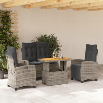 vidaXL 4-delige Tuinset met kussens poly rattan grijs, Tuin en Terras, Verzenden, Nieuw, 4 zitplaatsen, Tuinset
