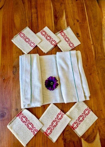 Antikes französisches Reinleinen-Set: Großes Tischtuch (3,00