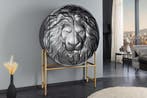 Massief Highboard LION 140cm Zwart Goud Mango Hout 3D, Huis en Inrichting, Kasten | Overige, Ophalen of Verzenden, Nieuw