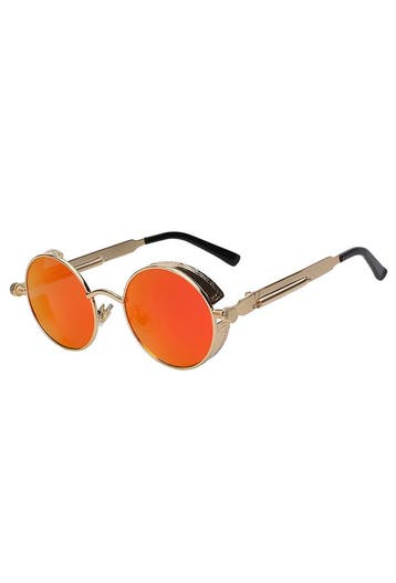 Ronde Zonnebril Steampunk Vintage Goud Montuur Rond Oranje S, Ophalen of Verzenden, Nieuw, Oranje