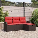 vidaXL Bankstel met kussen met opslag 4 pcs Bruin en Rood, Tuin en Terras, Tuinsets en Loungesets, Verzenden, Nieuw, Rotan, 4 zitplaatsen