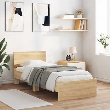vidaXL Bedframe met LED-stripverlichting Sonoma Eiken, Verzenden, Nieuw, Bruin, Hout