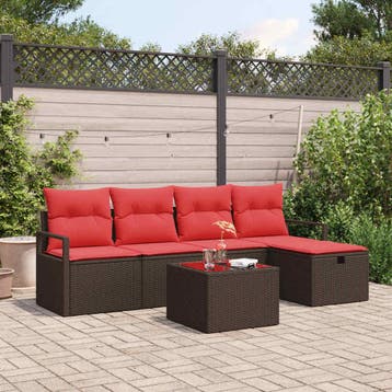 vidaXL Tuin Sofa Set 6 st Bruin poly rattan, Verzenden, Nieuw, Rotan, 6 zitplaatsen