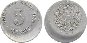 Duitsland Fehlpraegung 5 Pfennig 1875 G J 003 dezentriert..., Verzenden