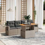 vidaXL 5-delige Loungeset met kussens poly rattan grijs, Verzenden, Nieuw, Loungeset
