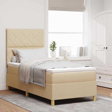 vidaXL Boxspringbed met hoofdeinde Crème 90 x 190 cm Stof, Verzenden, Nieuw, Stof