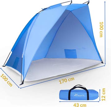 TRESKO® strandscherm incl. draagtas | strandtent met uv-besc, Tuin en Terras, Partytenten, Verzenden, Zo goed als nieuw