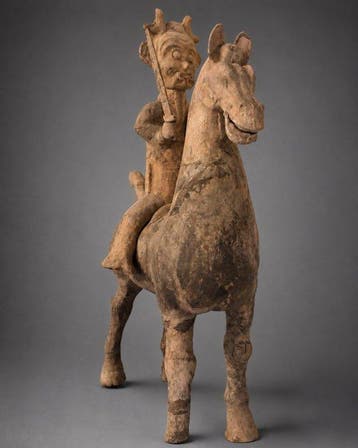Oud-Chinees, Han-dynastie Terracotta Groot paard en ruiter.