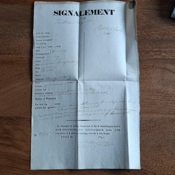 Nederland 1834 - Signalement van een gezocht persoon door de, Postzegels en Munten, Postzegels | Nederland