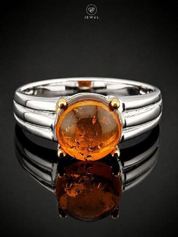 Baltisch barnsteenring - 925 zilver - goudverguld vintage