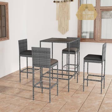 vidaXL 5-delige Tuinbarset met kussens poly rattan grijs, Verzenden, Nieuw, 4 zitplaatsen
