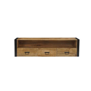 Tv-meubel Mangohout Zwevend Britt 150 cm, Verzenden, Nieuw, Overige houtsoorten, Industriële meubels