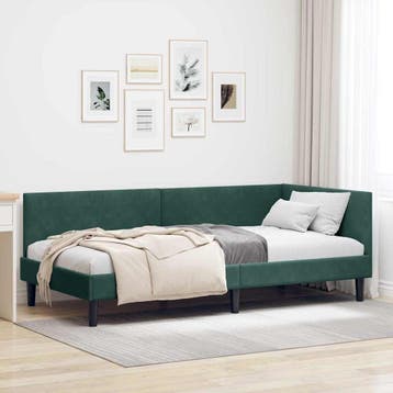 vidaXL Hoekbedframe Donkergroen 80 x 200 cm fluweel, Eenpersoons, Verzenden, Nieuw, Stof