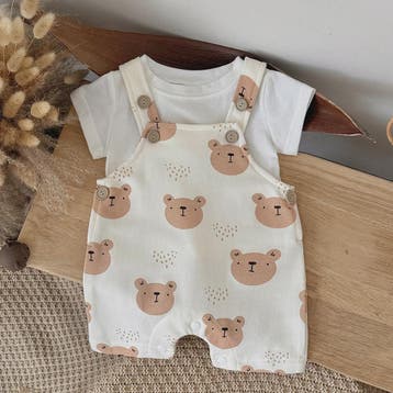 Schattige Baby Jumpsuit met Berenprint en T-shirt - Zomerkle, Verzenden, Nieuw