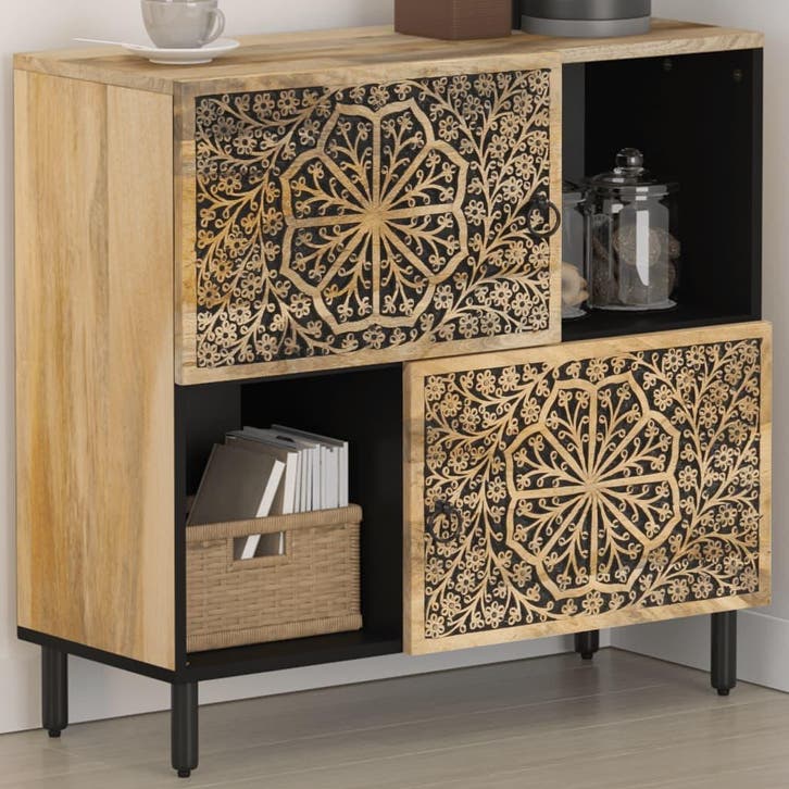 vidaXL Bijzetkast 80x33x75 cm massief mangohout, Huis en Inrichting, Kasten | Buffetkasten, 25 tot 50 cm, Nieuw, Overige houtsoorten