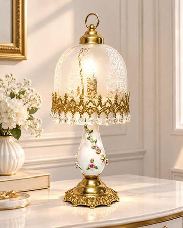 Lamp - Kristal, Messing, Glas, Porselein - Lamp en Boheems