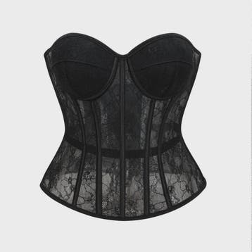 Zwarte kanten korset bustier met push-up cups en push-up eff, Kleding | Dames, Ondergoed en Lingerie, Verzenden