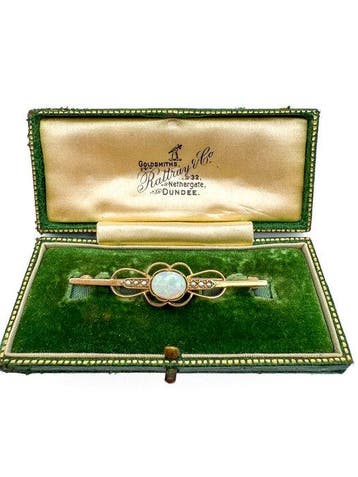 Broche - 9 kt. Metaal, Geel goud - 0.68ct. tw. Opaal