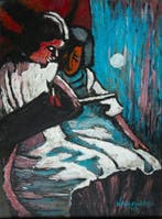 Oszkár Nagy (1883-1965) - La lecture au clair de lune, Antiek en Kunst, Kunst | Schilderijen | Klassiek