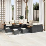 vidaXL Tuinbankenset 14 pcs Zwart poly rattan, Verzenden, Nieuw, Rotan, 4 zitplaatsen