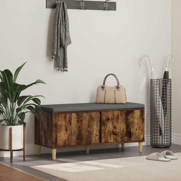 vidaXL Halbank met kussen met opslag Gerookte Eik 100 x 38 x, Verzenden, Nieuw