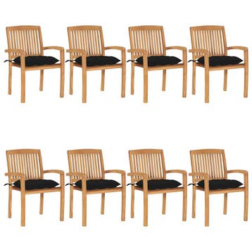 vidaXL Tuinstoelen stapelbaar 8 st met kussens massief, Verzenden, Nieuw, Hout