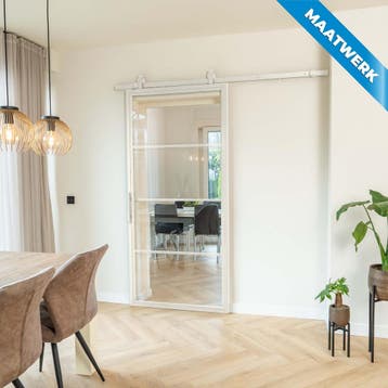 Stalen Schuifdeur - 4 Vlaks - Wit - Maatwerk - Helder glas, Doe-het-zelf en Verbouw, Kozijnen en Schuifpuien, Nieuw, Metaal, Inclusief glas