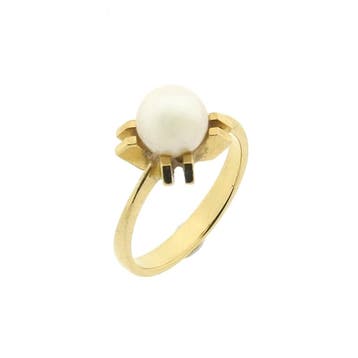 Gouden ring met parel, 18 tot 19, Gebruikt, Overige kleuren, Ophalen of Verzenden