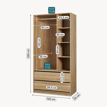 Open kledingkast Vippsaki met 4 vakken 2 lades 200x100x50 cm, Huis en Inrichting, Kasten | Kledingkasten, Verzenden, Nieuw