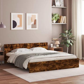 vidaXL Bedframe met hoofdeinde gerookt eikenkleurig 180x200, Eenpersoons, Bruin, Verzenden, Nieuw