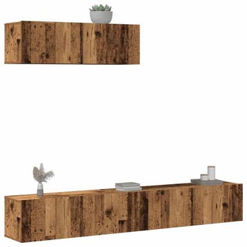 vidaXL 3-delig Tv-meubelset wandmontage bewerkt hout oud, Verzenden, Nieuw, Overige houtsoorten