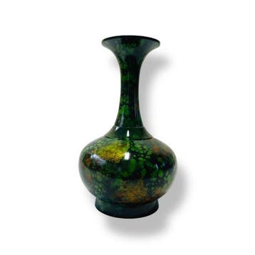 Japanse langnek-vaas in bronzen-stijl met vlekkerig groen –